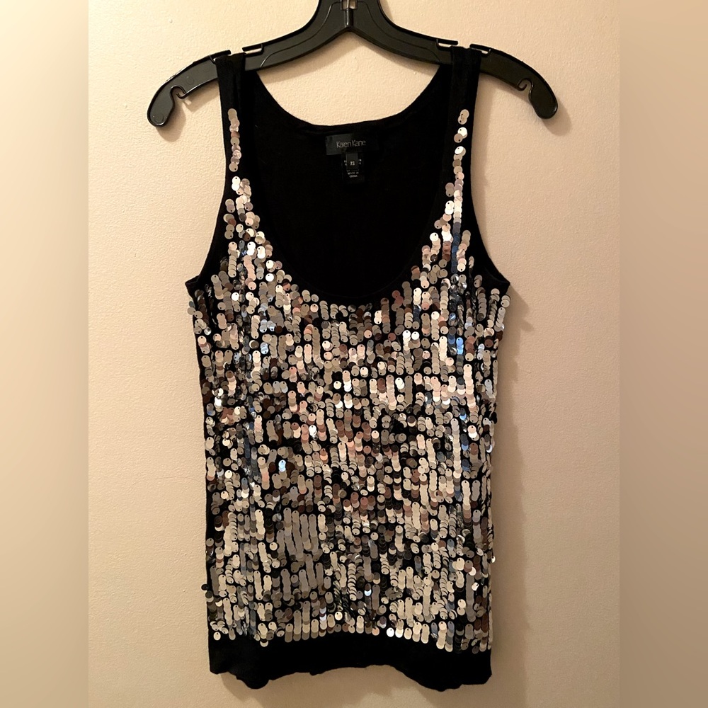 Women's top, Karen Kane brand, size XS, black with silver sequins